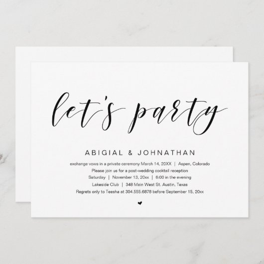 結婚式の駆け落ちパーティー、Let's Party 招待状 (正面/裏面)