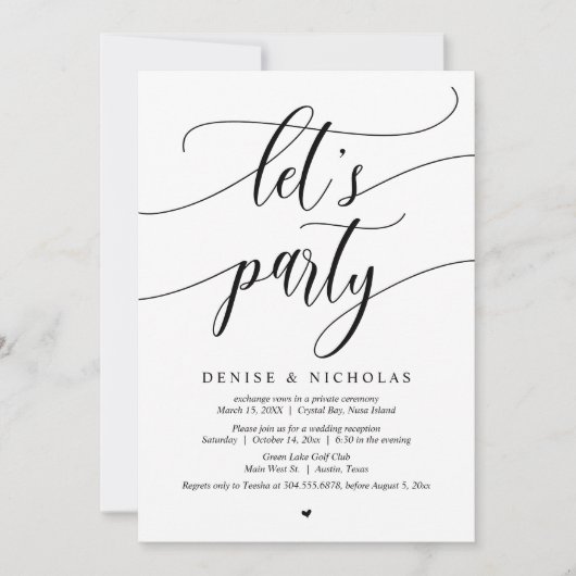 結婚式の駆け落ち祝賀会、パーティーをしよう 招待状 (正面)