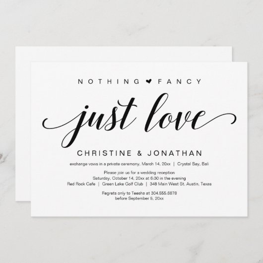 結婚式の駆け落ち, エレガントなブラックスクリプト 招待状 (正面/裏面)