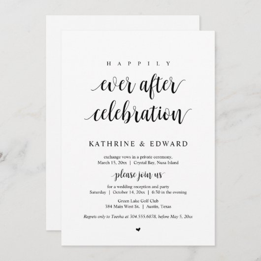 結婚式の駆け落ち、ハッピーエバーアフターお祝い 招待状 (正面/裏面)