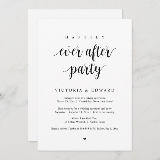 結婚式の駆け落ち、ハッピーエバーアフターパーティー 招待状 (正面/裏面)