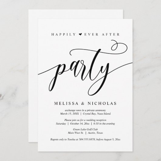 結婚式の駆け落ち、ハッピーエバーアフターパーティー 招待状 (正面/裏面)