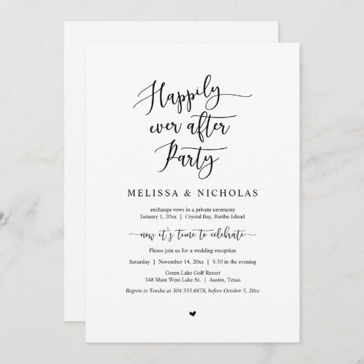 結婚式の駆け落ち、ハッピーエバーアフターパーティー 招待状 (正面/裏面)