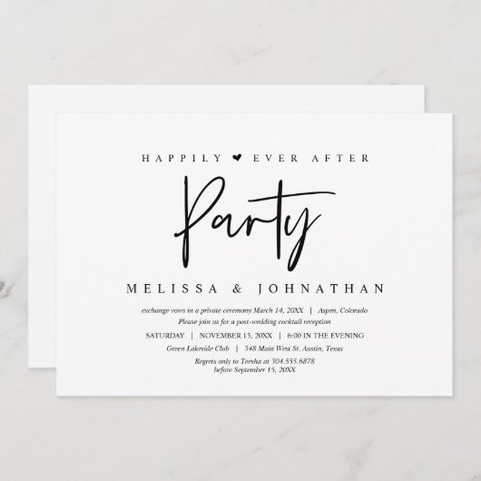 結婚式の駆け落ち、ハッピーエンドパーティー 招待状 (正面/裏面)