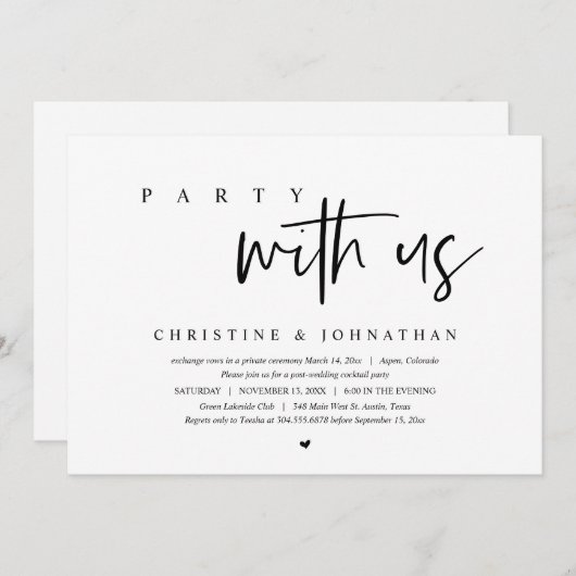 結婚式の駆け落ち、パーティーにご一緒しましょう 招待状 (正面/裏面)