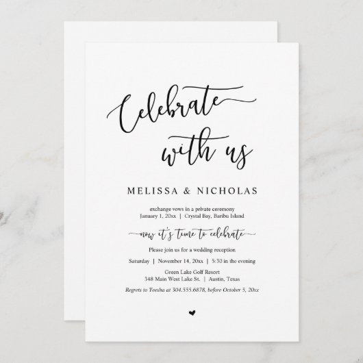 結婚式の駆け落ち, 一緒にお祝いしましょう, カジュアル 招待状 (正面/裏面)