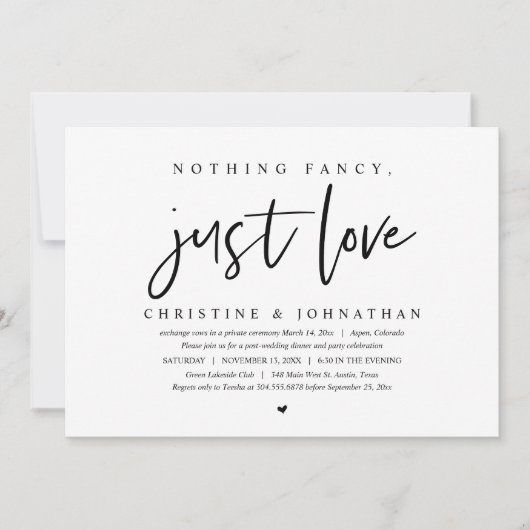 結婚式の駆け落ち, 何も豪華ではなく, ただ愛 招待状 (正面)