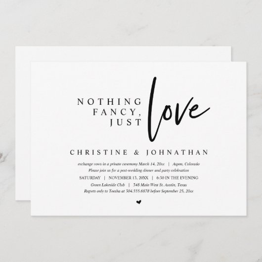 結婚式の駆け落ち, 何も豪華ではなく, ただ愛 招待状 (正面/裏面)
