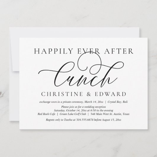 結婚式の駆け落ち、幸せな日々を送るためのランチ 招待状 (正面)