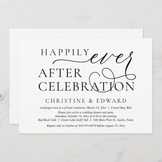 結婚式の駆け落ち、幸せな生活の始まりのお祝い 招待状 (正面/裏面)