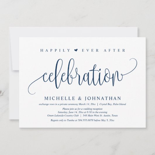 結婚式の駆け落ち、幸せな結婚後のお祝い 招待状 (正面)