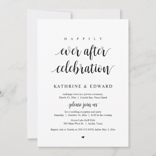 結婚式の駆け落ち、幸せな結婚後のお祝い 招待状 (正面)