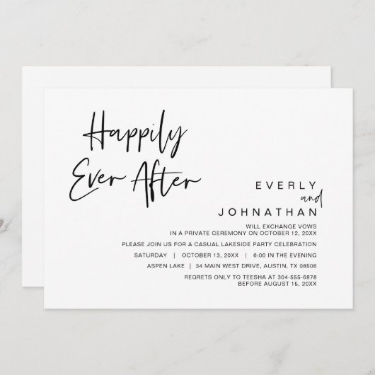 結婚式の駆け落ち、幸せな結婚後のお祝い 招待状 (正面/裏面)