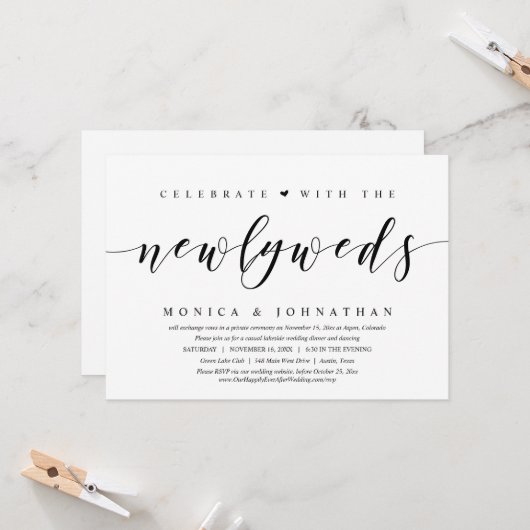 結婚式の駆け落ち、 新婚夫婦と一緒にお祝いしよう 招待状 (正面/裏面インサイチュ)