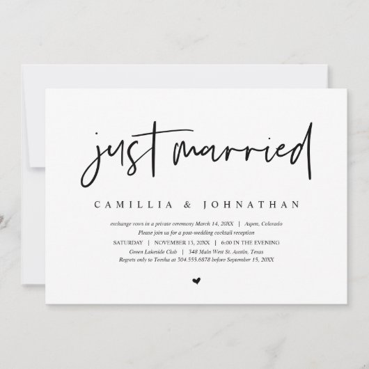 結婚式の駆け落ち, 現代のミニマリスト 結婚しました 招待状 (正面)