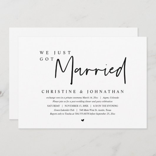 結婚式の駆け落ち, 私たちは結婚しました 招待状 (正面/裏面)
