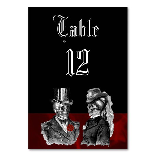 結婚式の骨組スカルのテーブルカード テーブルナンバー (正面)