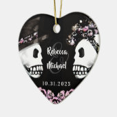 結婚式の骨組花嫁の新郎のピンクの花模様カット セラミックオーナメント (左)