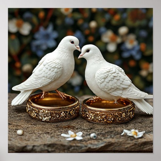 結婚式の鳩のエレガントな自然芸術 🕊️🌸💍✨ ポスター (正面)