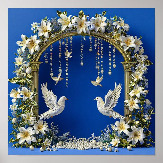 結婚式の鳩 ロマンチックな空 鳥 💍🕊️☁️✨ ポスター (正面)
