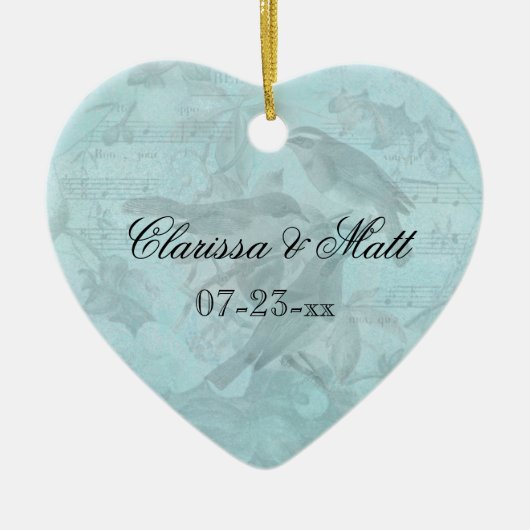 結婚式の鳴き鳥のカスタムなハートの記念品のオーナメント セラミックオーナメント (正面)