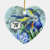 結婚式の鳴き鳥のカスタムなハートの記念品のオーナメント セラミックオーナメント (裏面)