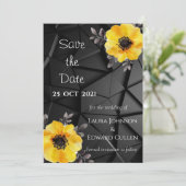 結婚式の黄黒のSave the dateカード 招待状 (スタンド正面)