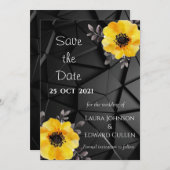 結婚式の黄黒のSave the dateカード 招待状 (正面/裏面)