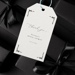 結婚式の黒いリボンのウェディングシャワーの感謝メッセージ ギフトタグ