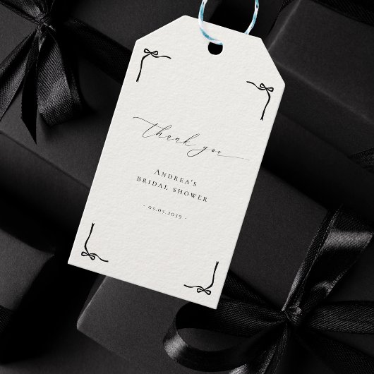 結婚式の黒いリボンのウェディングシャワーの感謝メッセージ ギフトタグ