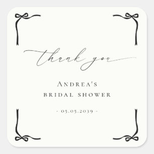 結婚式の黒いリボンのウェディングシャワーの感謝メッセージ スクエアシール