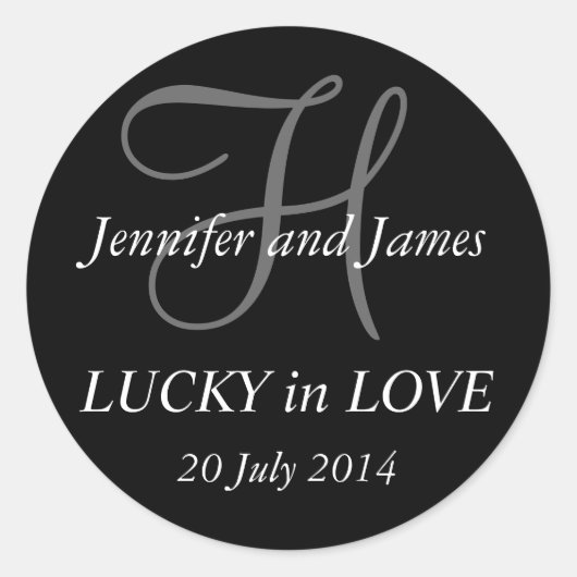 結婚式の黒のためのモノグラムHのステッカー ラウンドシール (正面)