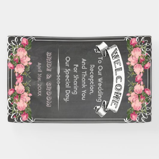 結婚式の黒板の旗、黒板の結婚式の印 横断幕 (横)