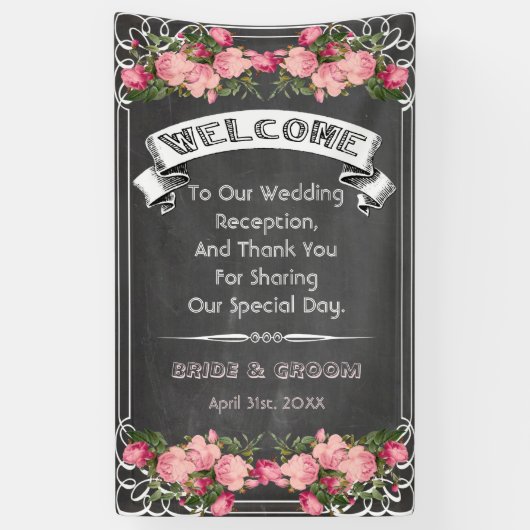 結婚式の黒板の旗、黒板の結婚式の印 横断幕 (縦)
