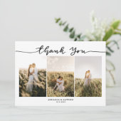 結婚式の3枚の写真 エレガントな感謝のメッセージ スクリプト サンキューカード (スタンド正面)