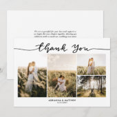 結婚式の4枚の写真 エレガントな感謝のメッセージスクリプト サンキューカード (正面/裏面)