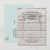 〈結婚式の〉日程お知らせ メイソンジャー & ストリングライト ウェディング 案内ポストカード (正面/裏面)