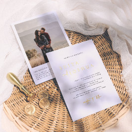 結婚式のQRコード付ブラック&ホワイト写真ウェディング 箔招待状