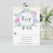 結婚式のrsvpカードsucculentsのサボテンの花柄の金ゴールド 出欠カード (スタンド正面)