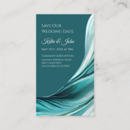 結婚式のSave+our+Date モダン・エメラルドグリーン 名刺