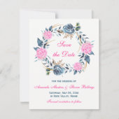 結婚式のSave the Date - ピンクと青のバラ 招待状 (正面)