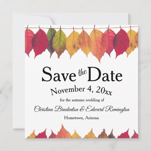 結婚式のSave The Date 秋の落ち葉の飾り 案内状 (正面)