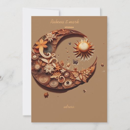 結婚式は日付の木彫り以外 招待状 (正面)