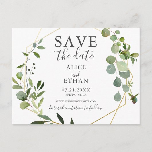 結婚式は日付緑の植物誌 案内ポストカード (正面)