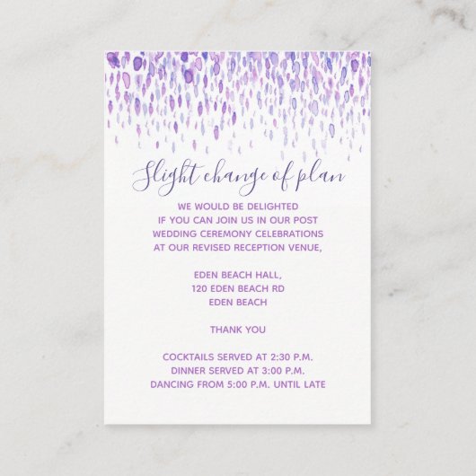 結婚式は紫色の滝の芸術のエンクロージャカードを詳しく述べます エンクロージャーカード (裏面)