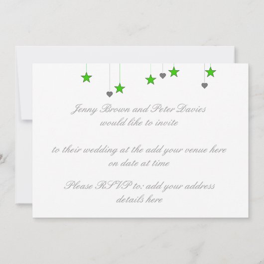 結婚式は4匹の星及びハートの結婚式招待状を引込めます 招待状 (裏面)