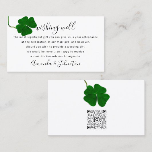 結婚式への望み白い4つ葉のクローバー 名刺 (正面/裏面)