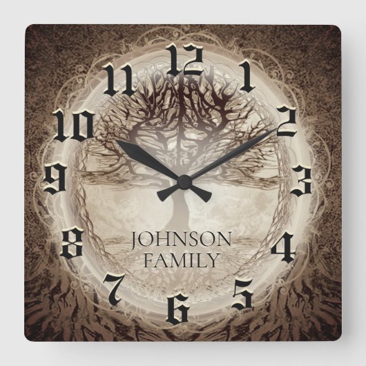 結婚式または記念日の系譜 スクエア壁時計 (正面)