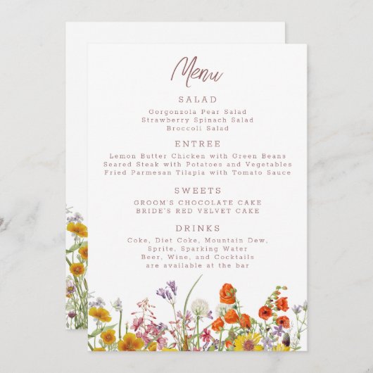 結婚式やイベントのワイルドフラワーメニュー メニュー (正面/裏面)