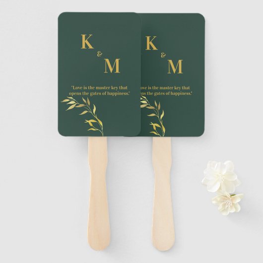 結婚式や金ゴールド用のグリーンとイベントハンドファン ハンドファン (正面&裏面)